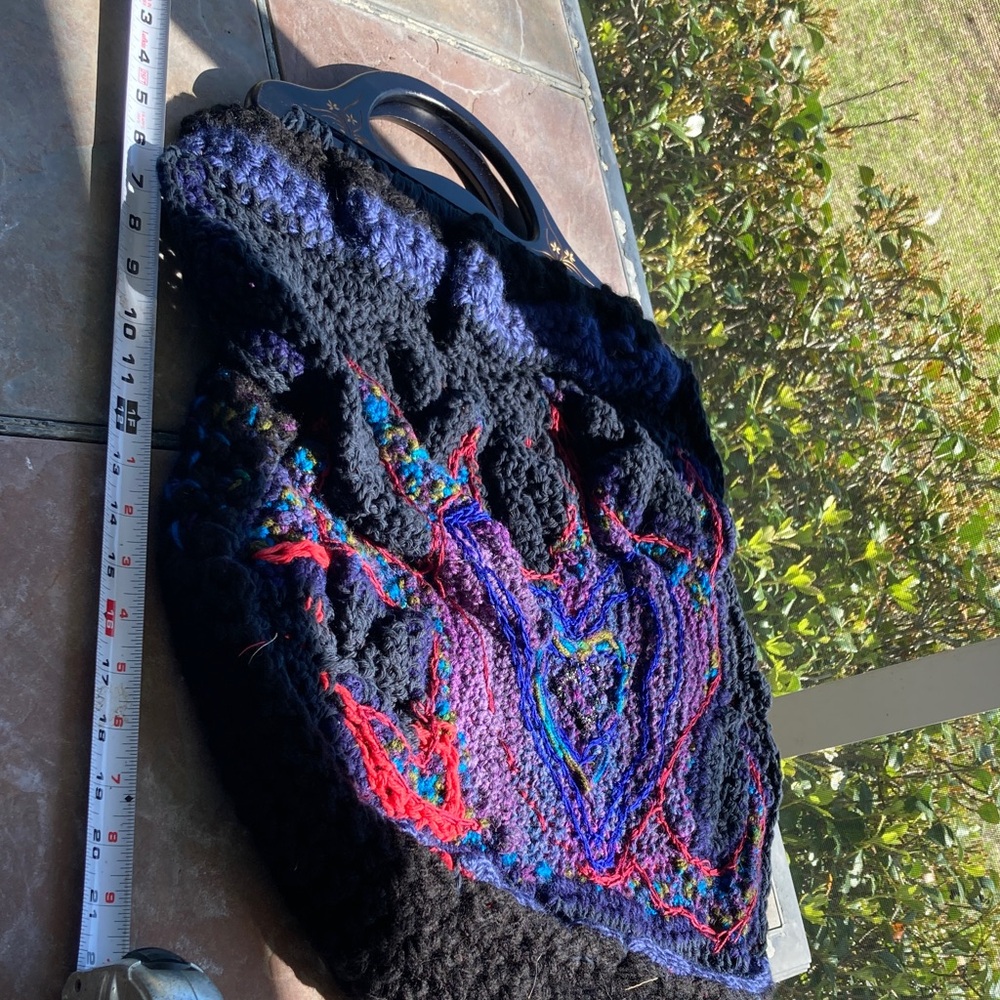 Handcrafted Black Crochet Tote with Multicolor Embroidery - Picture 12 of 12